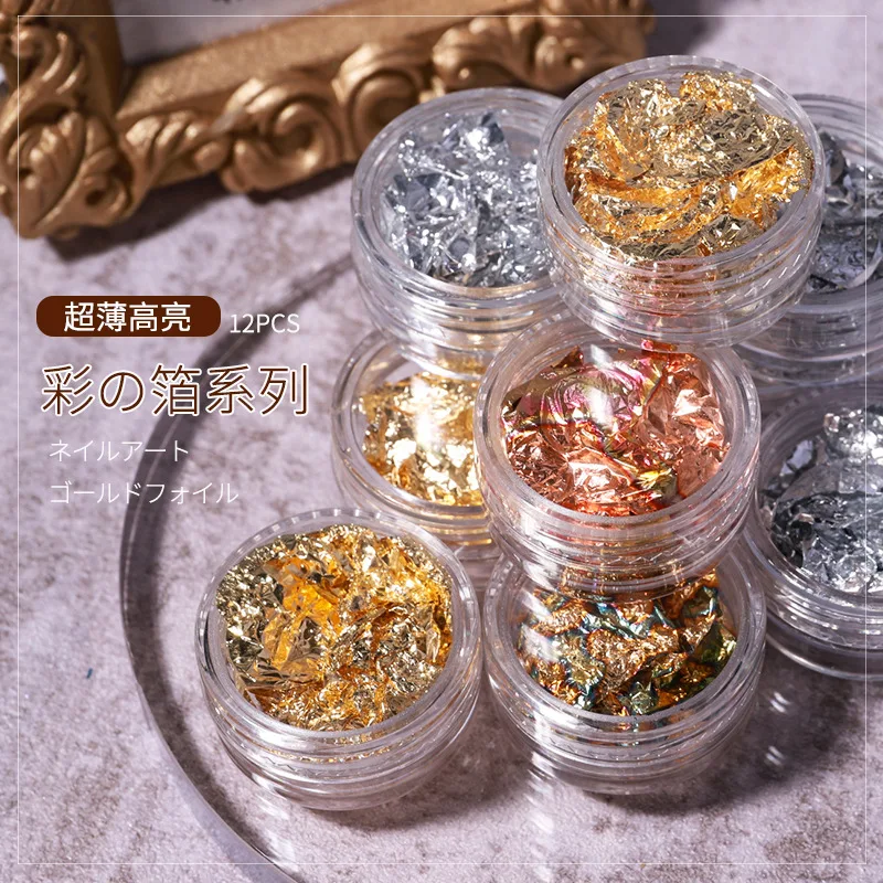 Gold Silver Glitter Aluminum Foil Nail Flakes for Resin Nail Decorations Stickers & Decals Metallic Nail Foil