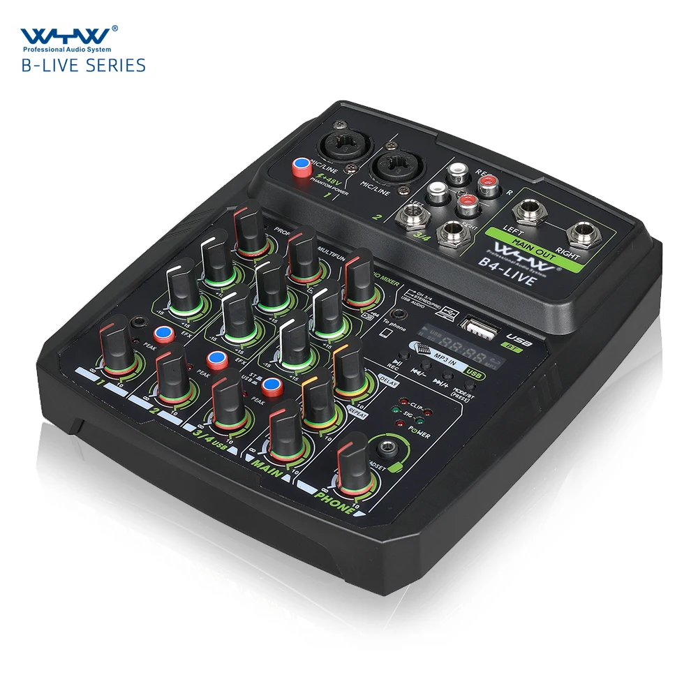 Professional 4 channels portable mini mixer console for live streaming
