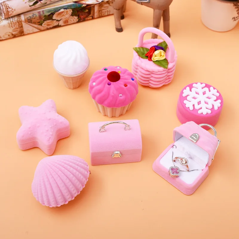 Cute Style  Earring box Flannel ring box Cartoon starfish package cake Ice cream shape Wedding jewelry storage box