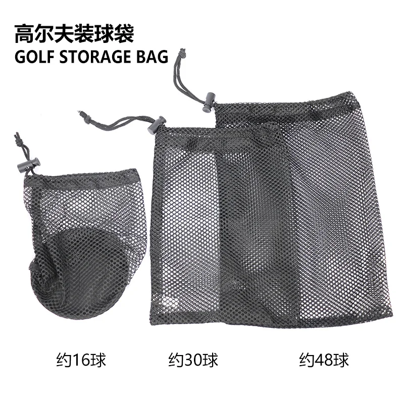 Multi-size Drawstring Black Mesh Golf Ball Holder Golf Pouch Bag Golf Storage Bag