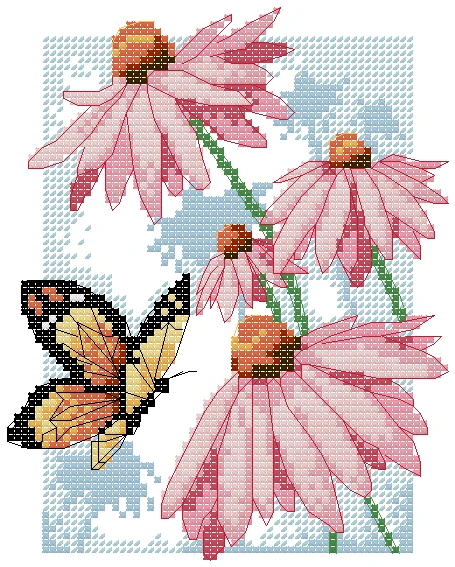 
H590 Butterfly on flowers cross stitch kit aida 18ct 14ct 11ct light blue cloth unprint canvas embroidery DIY 