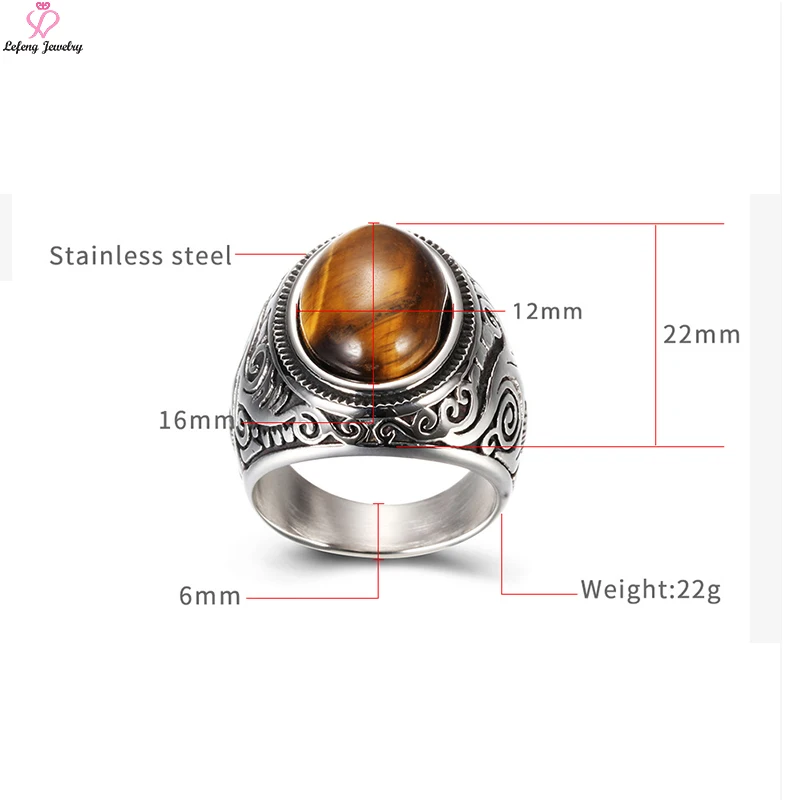 Lefeng Custom Vintage Stainless Steel Silver Men Turquoise Emerald Colored Gemstone Big Stone Ring