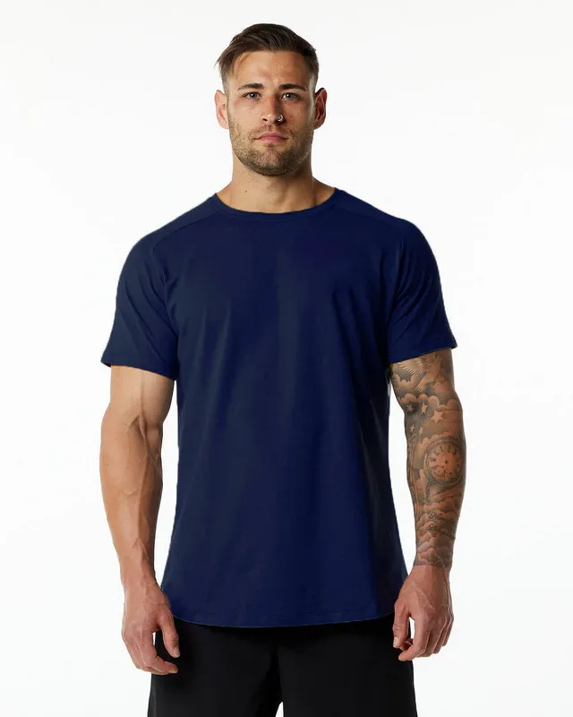 PASUXI Summer Sports Fitness Short Sleeve Men Cotton O Neck Solid Color Casual Workout Blank Black T Shirt
