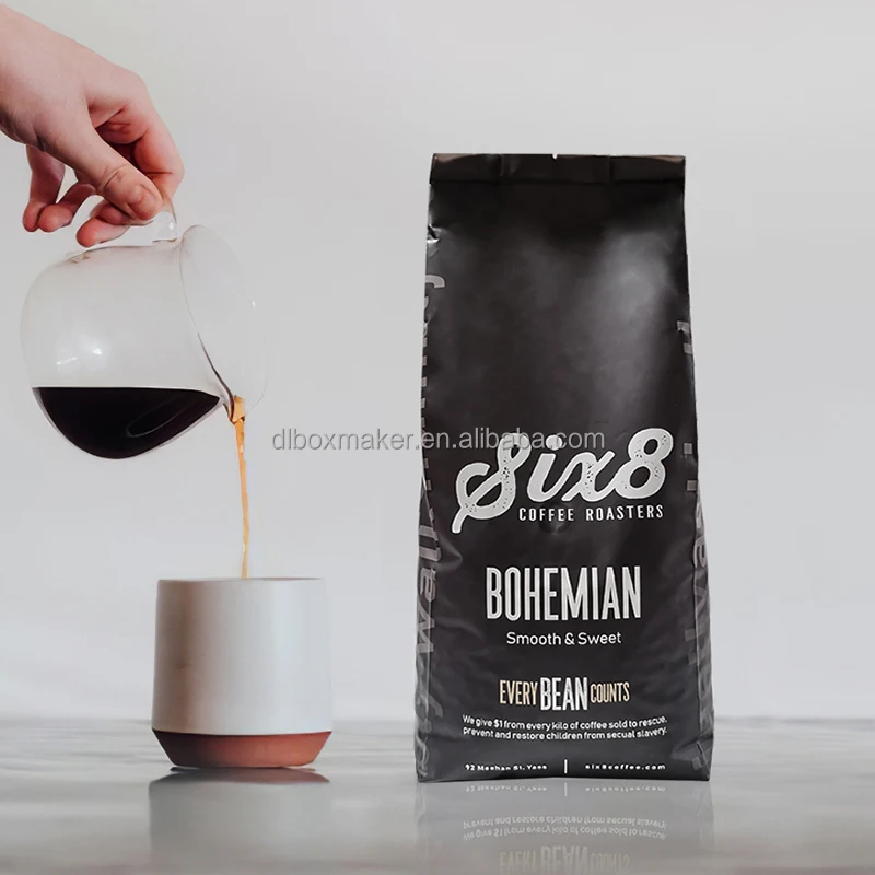 Custom Coffee Bean Packaging Pouch Valve Plastic Side Gusset Packages Zipper Aluminum Packing Stand Up Bag Printed Eco Friendly