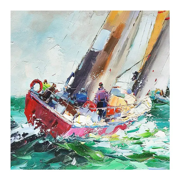 Handmade Artwork Knife Home Decoration Sea Boat Wall Art Oil Paintings Designs on Canvas