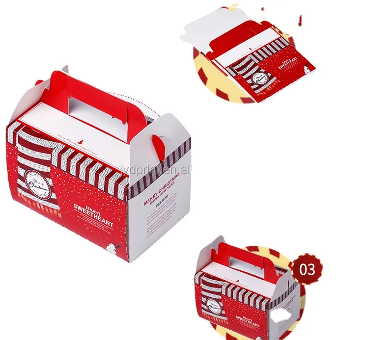 custom portable printed design square cake packaging box christmas cake box with clear window