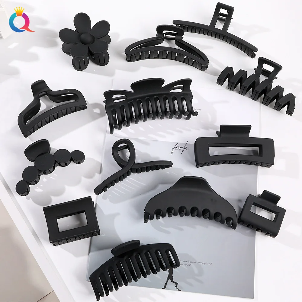 Girls Unique Black Mini Fringe Hair Claw Clips Flower Moon Heart Nonslip Hair Clips Women Large Matte Hairgrips hair clamp