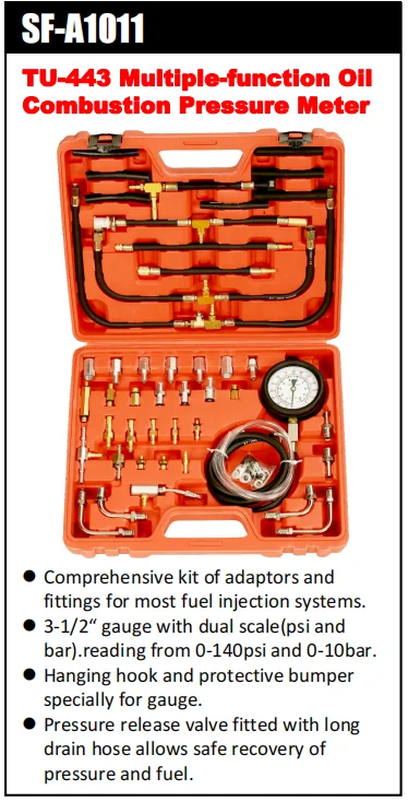 SF-A1011 Fuel injection Pressure Gauge Tester Kit Engine Service Tool Gauge Kit 0-140 PSI Master TU-443 Car Manometer