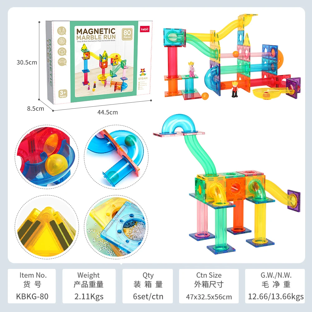KEBO Hot Selling Building Blocks Set 80 PCS Maze Track Educational Construction Toys Latest Marble Run Toy