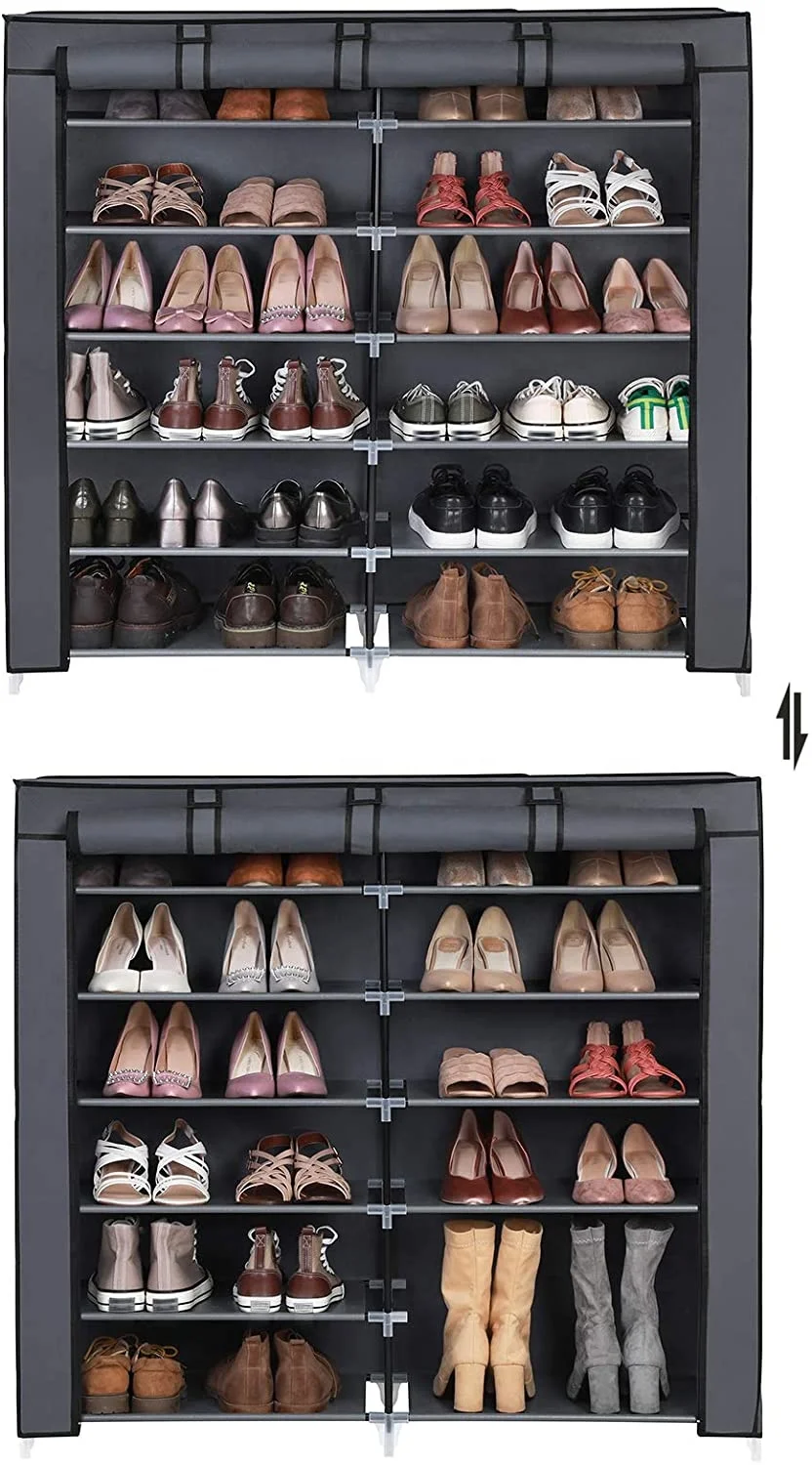 7-уровневая стойка для обуви, 36 пар, портативный органайзер для хранения обуви с тканевым чехлом