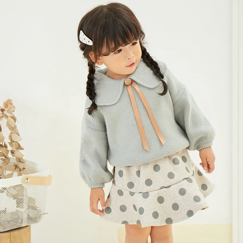 
Autumn baby girl blouse tops soft cotton boutique clothes long sleeve toddlers pullover sweater with ribbon bow 