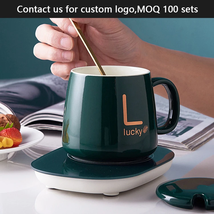 Nordic Style Christmas Cup Intelligent Heating Cups Smart Temperature Milk Coffee Ceramic Mug Warmer Mug With Coaster Spoon