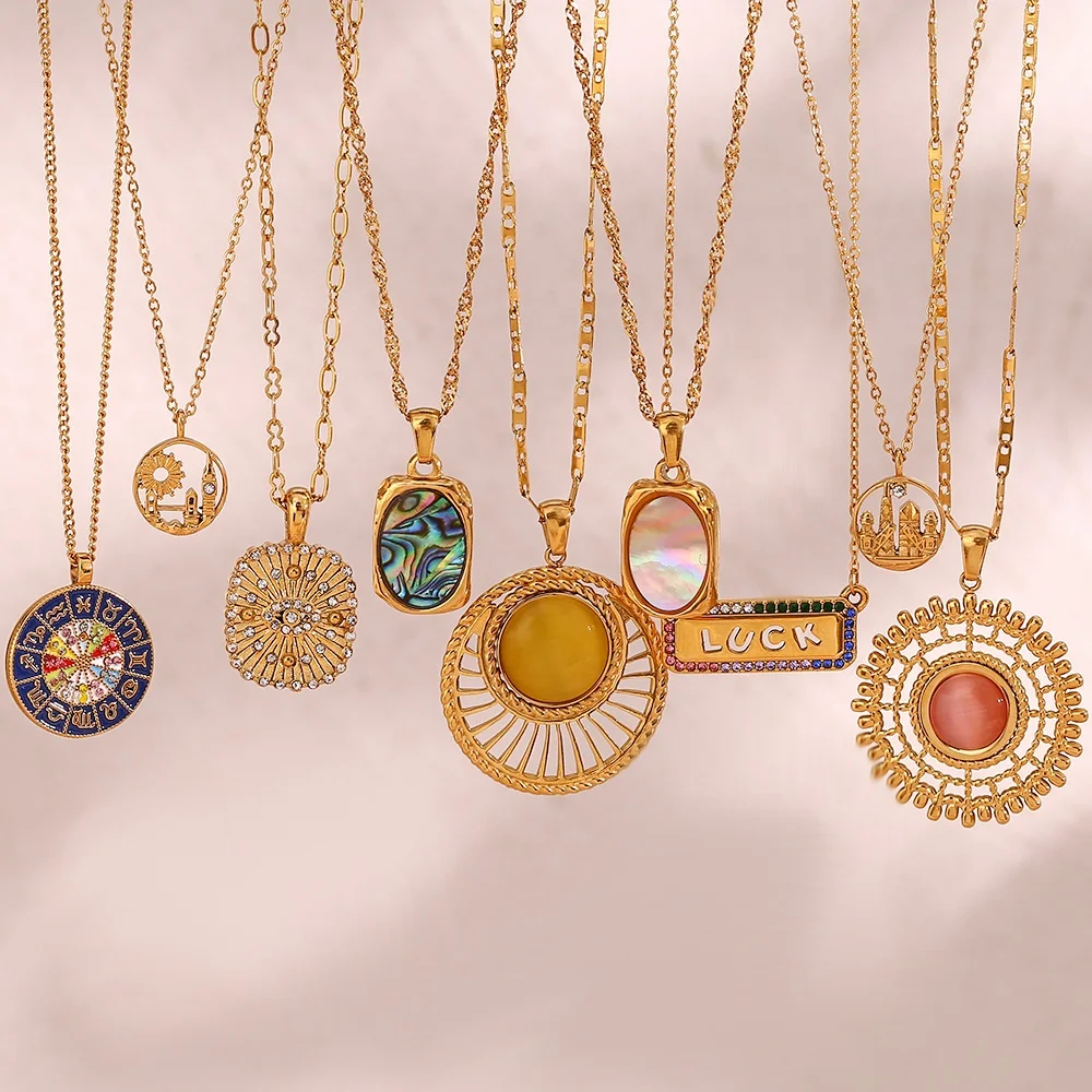 2023 Новые поступления бохо ожерелье из натурального камня 18 карат позолоченное нержавеющей стали