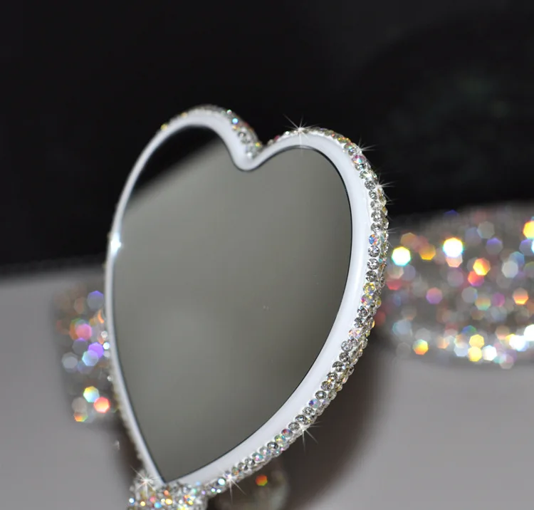 Mirrors Rhinestone Held Bling Logo Heart Small Diamond Makeup  Light Wholesale Mini High Quality Glitter Custom Hand Mirror