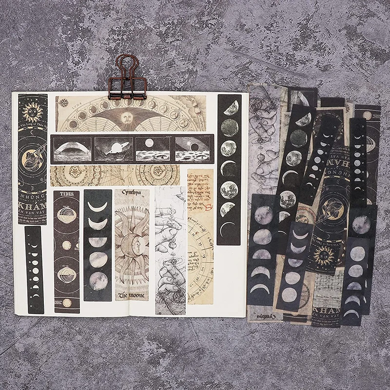 40pcs Vintage Astronomy Washi Stickers Decorative Space, Planets, Galaxy, Sun & Moon, Antique Maps Planner Sticker For Scrap