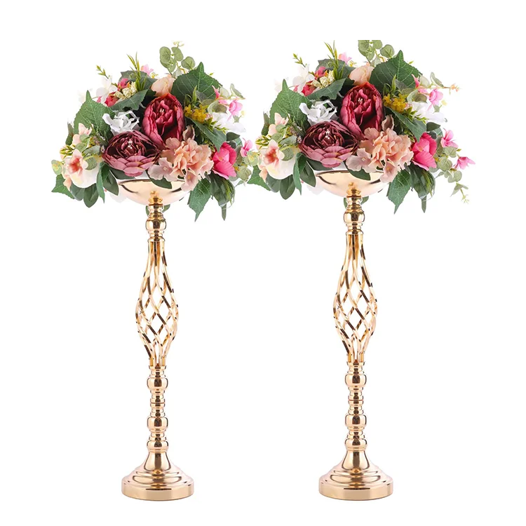Gold Geometric Wedding Centerpieces Table Flower Metal Vase Stands Wedding Centerpieces Decorations