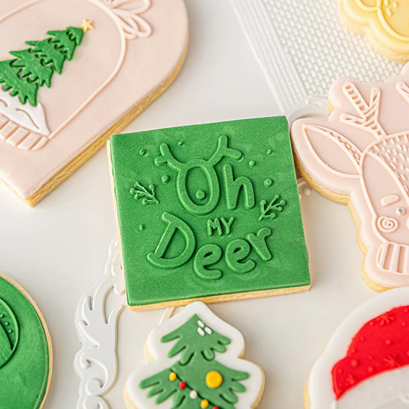 Saffron 23 designs Christmas fondant Embosser cookie cutter acrylic stamp press mold cutters christmas tree Santa snowman