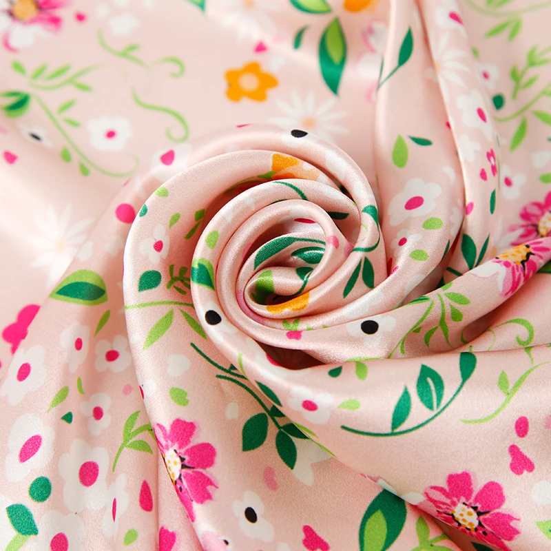 Wholesale 18%silk 82%viscose satin pink floral printed fabric bright color for girl dress