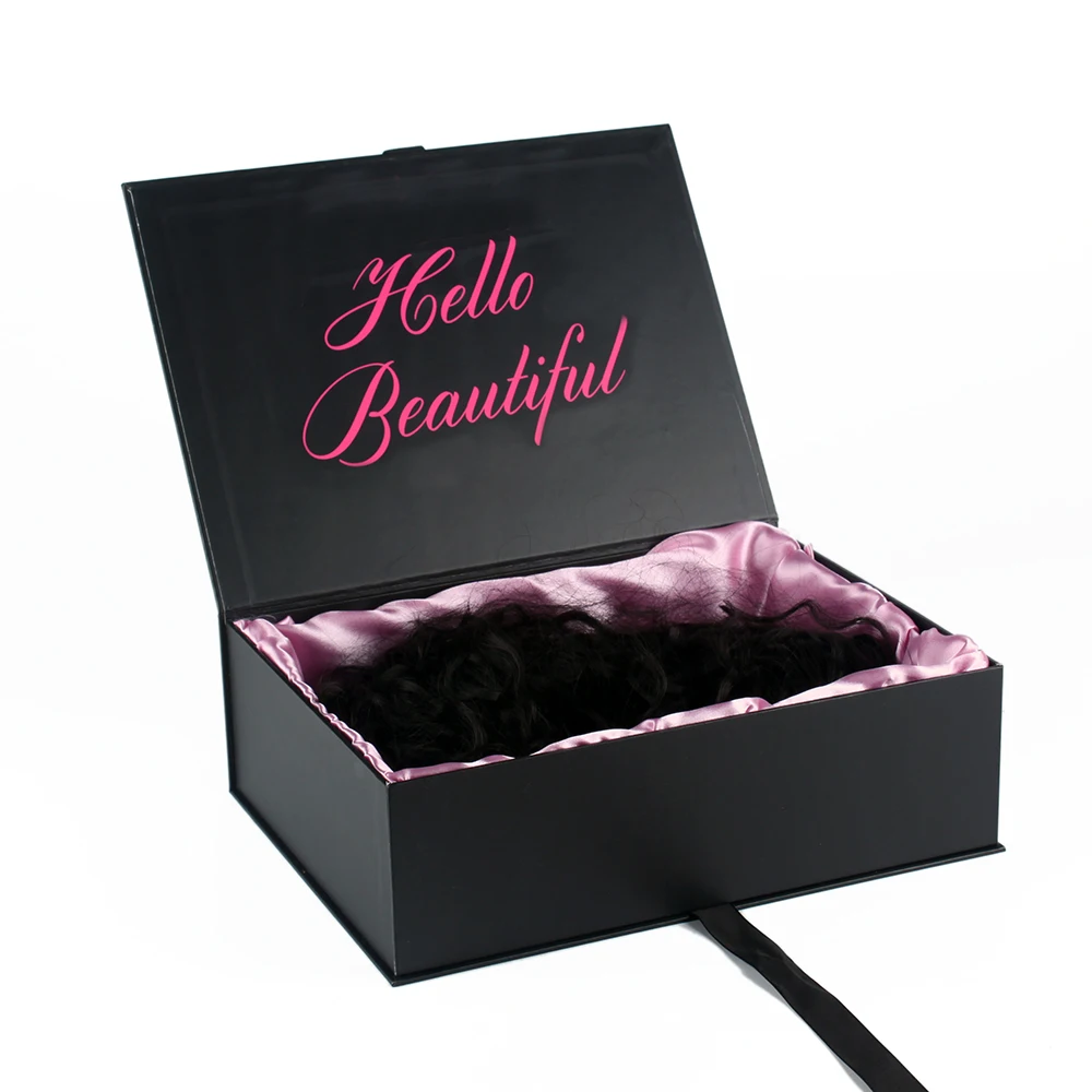 Wholesale Luxury Hair Wig Packaging Black Box Closure Custom Logo Magnetic Gift Box Package