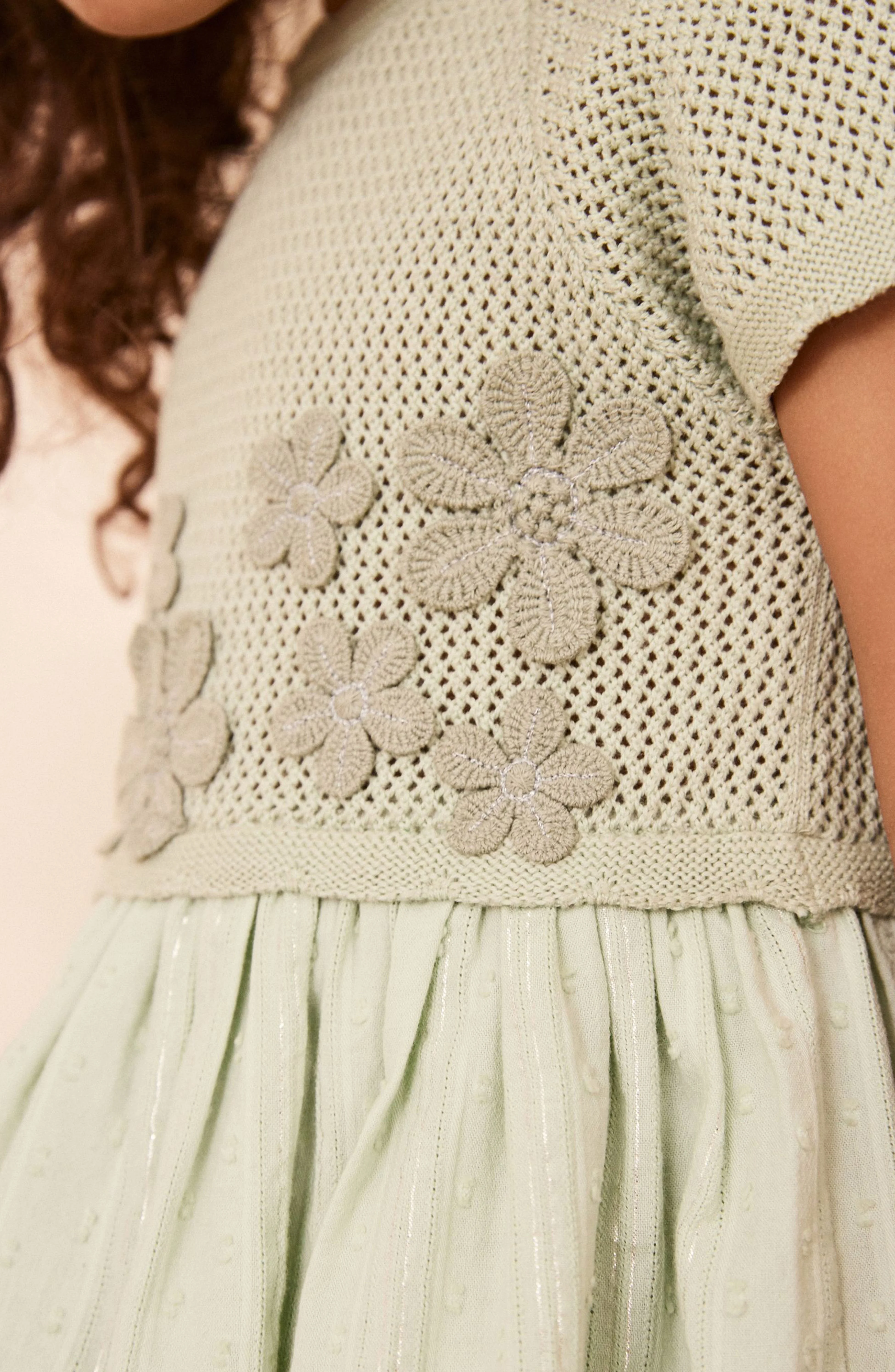 Custom Summer Floral Cotton Crochet Fit & Flare Baby Girls Dress Button Closure Bodice Children Frocks Clothing Kids Dresses