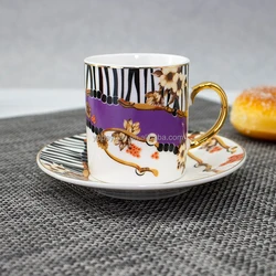 Fine Porcelain New Bone Arabic Full Printed Design Gold Fancy Turkey Tea Wholesale Coffee Cups And Saucers