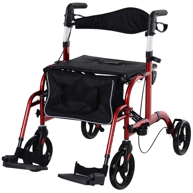Aluminum Folding 2 in 1 WheelChair Rollator Walker With 8' Wheels For Elderly