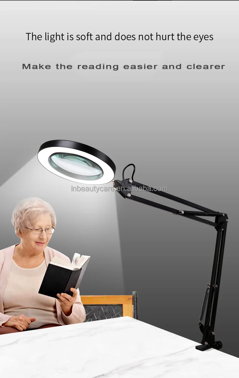 Nailprof  Magnifying Glass with Light Anti-Tipping Base & Clamp Magnifying Lamp