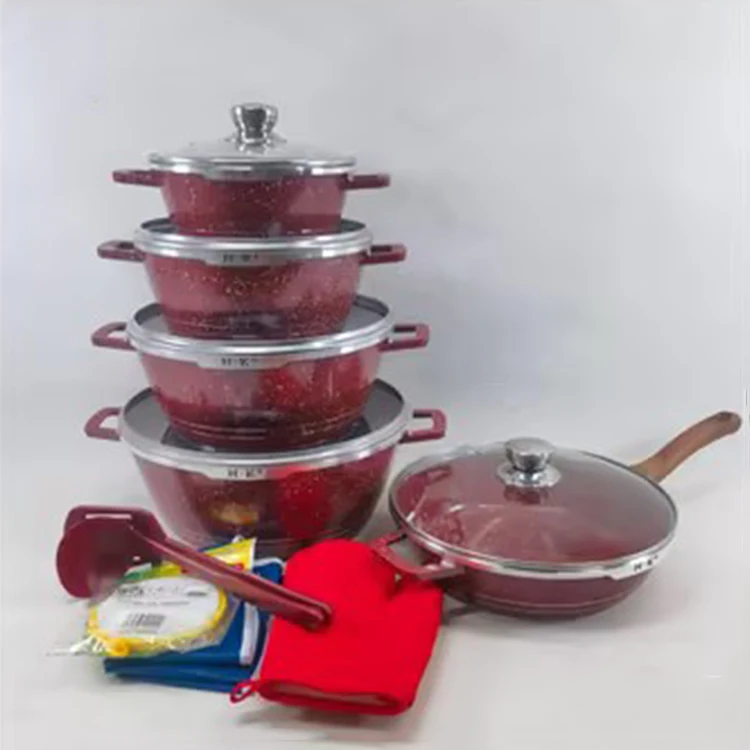 High Quality 16PCS Die Cast White Black Red Granite Coated Aluminum Cookware Sets Nonstick Cooking Pot Set