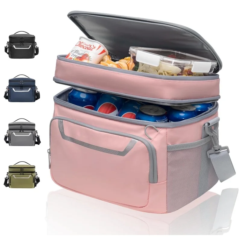 Lightweight Lunch Cooler Bag Insulated Beach Bag Leak-proof for Travel Work Picnic Dual Compartments Reusable Waterproof for Men