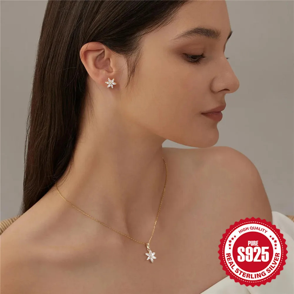 Custom Fashion Woman Wedding Bridal Zircon 18k Gold Plated Earrings Necklace Crystal flower Silver Jewellery Set