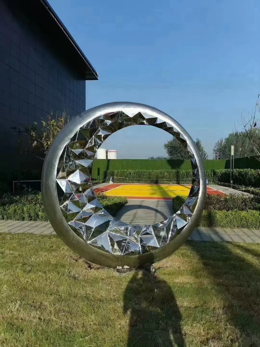 factory custom EuroCup bright polished metal circle round ball art stainless steel sculpture for outdoor plaza landmark