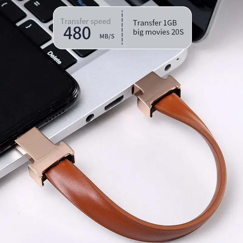 Portable Leather Bracelet 20cm Short USB Charging Data Cable Type C Micro Charger for Iphone Earphones Headphones Braid 14.6kg