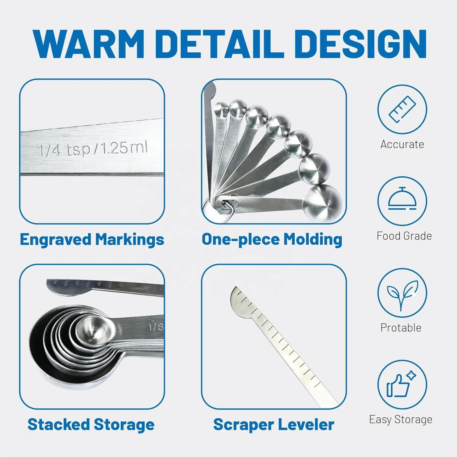 2024 Factory wholesale 6Pcs Kitchen Measuring Tools High Grade Luxury Stainless Steel Measuring  Rose Gold Cups and Spoons set