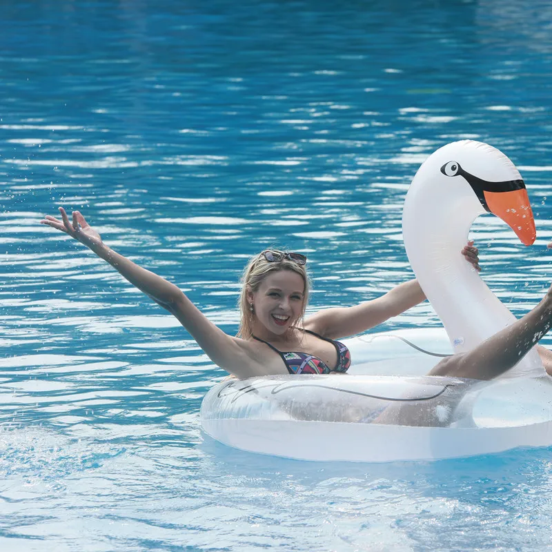 Inflatable swan swim ring with feather inside inflatable ride-on pool float swimming ring for adults
