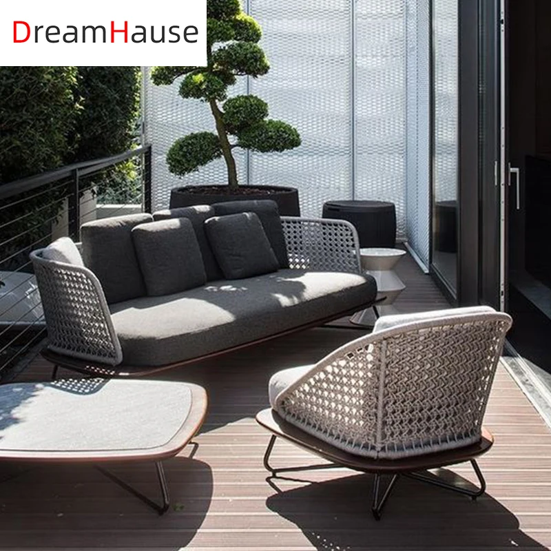 Dreamhause Outdoor Patio Villa Hotel Single Rattan Sofa Chair Swimming Pool Garden Terrace Rattan Sofa Set With Aluminum Frame