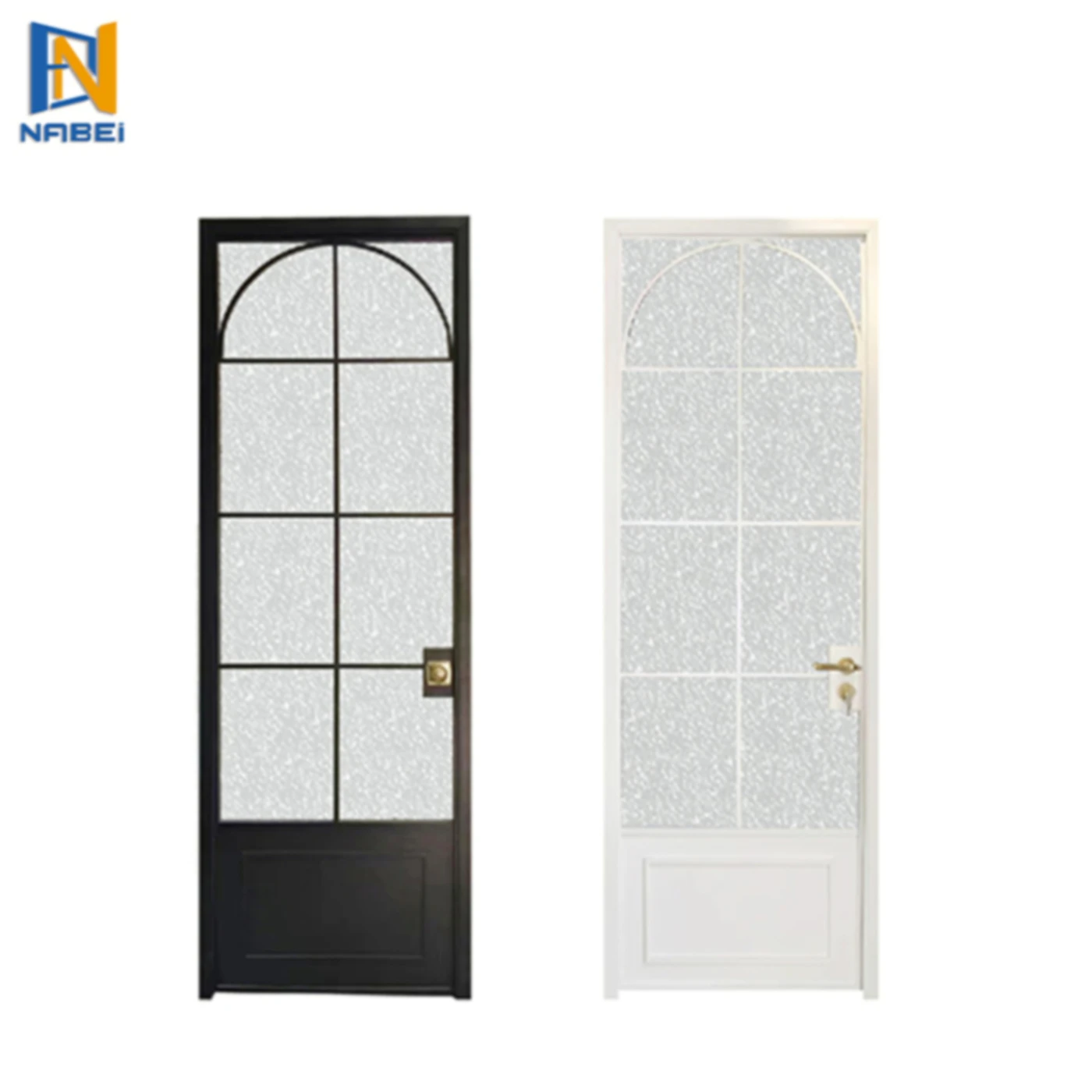 Modern Black Metal Frame Interior Decoration Steel French Glass Swing Door with Privacy Lock