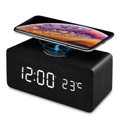New Design Desk clock with wireless wooden charger