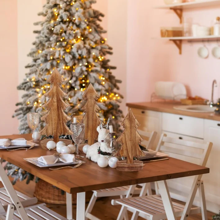 202411 3 Pcs Wooden Christmas Trees Tabletop Christmas Trees Wood Christmas Decoration Handmade Wooden Trees