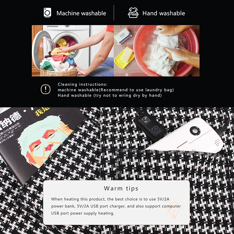 Houndstooth Soft Comfortable Safe and Reliable Usb Heating Warmth Shawl Blanket