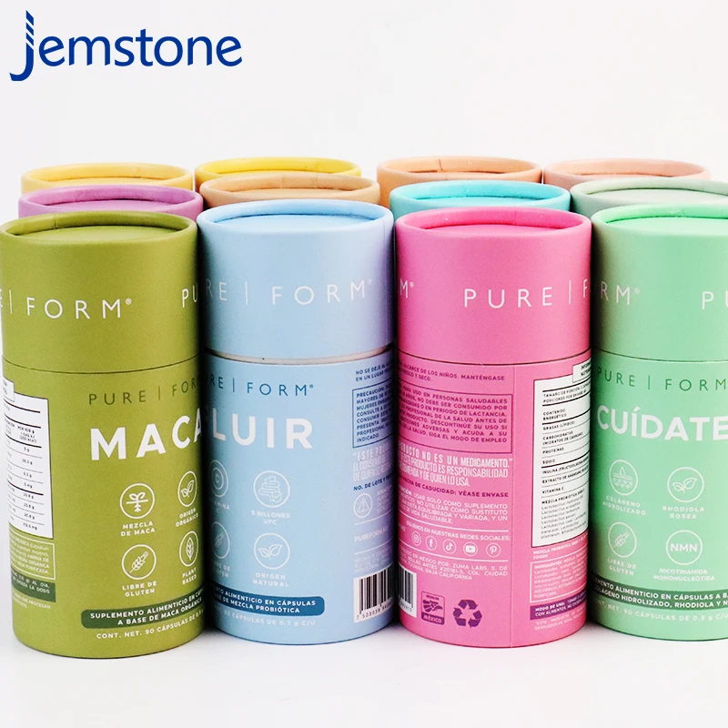 Recyclable Eco Friendly Food Supplement Collagen Capsules Packaging Empty Powder Kraft Cardboard Paper Tube For Capsules