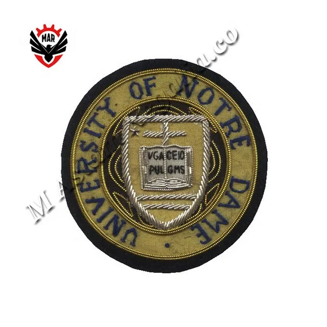 University of Notre Dame Bullion Wire Hand Embroidery Pocket Badge