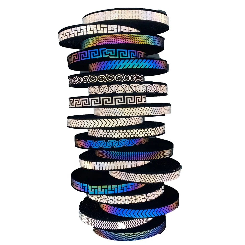 25MM 1 Inch Wide Polyester Reflective Webbing Tape High Visibility Silver Rainbow Ribbon Strip For Bags Shoes