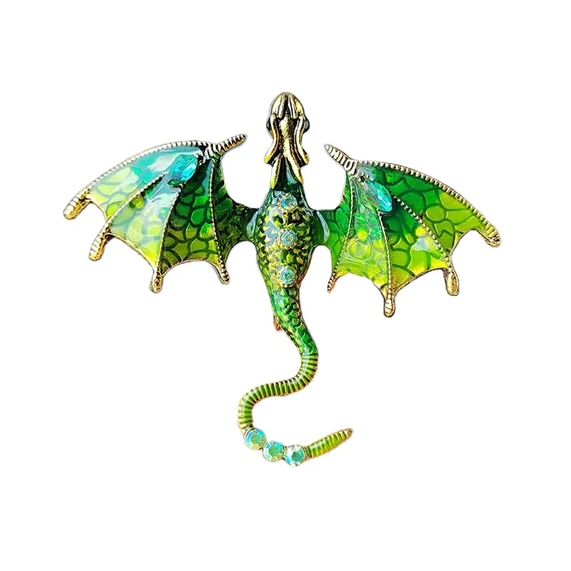 Retro Flying Dragon Diamond Lapel Pin Enamel Crystal Rhinestone Brooch For Clothing