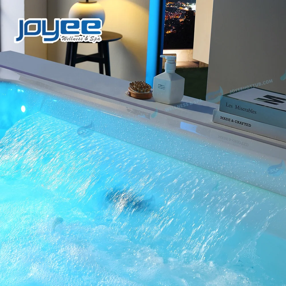 JOYEE Indoor Hot Tub 3 Persons Modern Design Waterfall Massage Spa Tubs Double Strip Light Bathtub With Heater