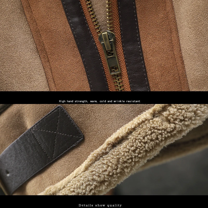 Winter mens clothing faux Leather Casual Thick  heavy Aviator Sheepskin Warm Outdoor Fur Plus Size PU Leather Coat Men Jacket