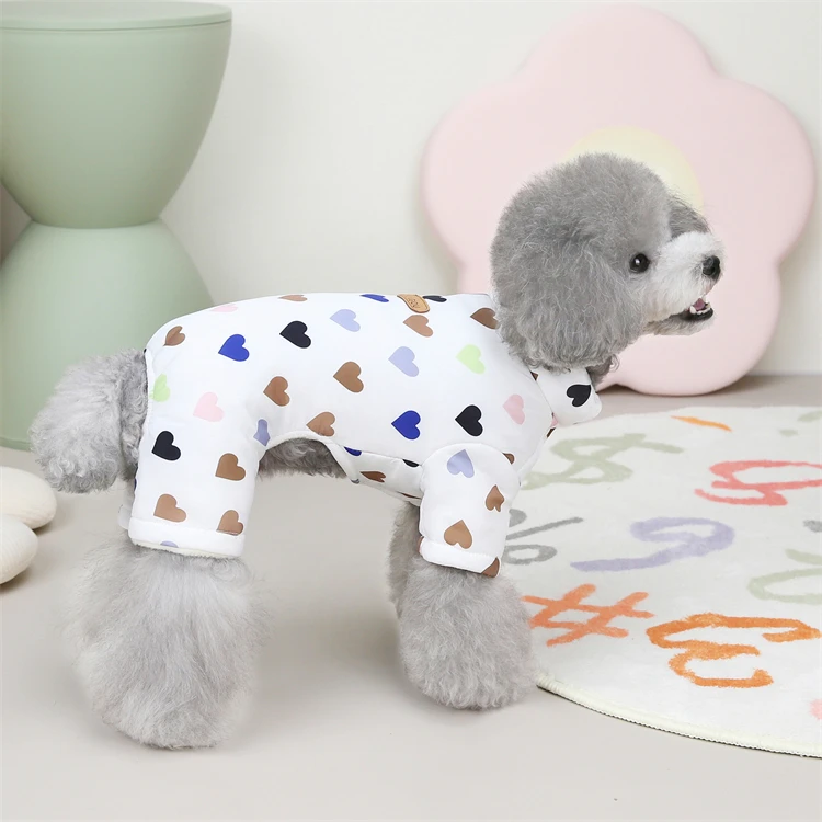 Lovely Heart Pattern Winter Dog Coat Four Legs Dog Jumpsuit Indoor Dog Overall Cheap