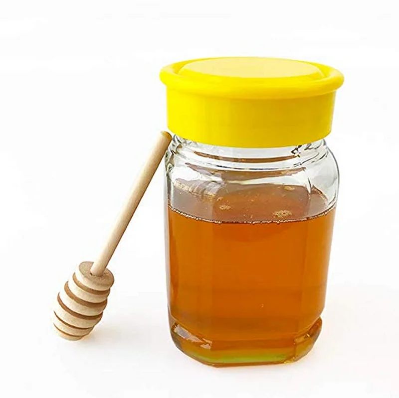 Avertan hexagon glass mason mini 50ml 500 gram 1kg honey bear jar with metal lid and dipper