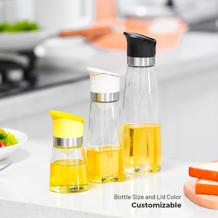 wholesale 500ml clear glass automatic flip auto open olive oil and vinegar dispenser bottle no drip pourer spout with filter