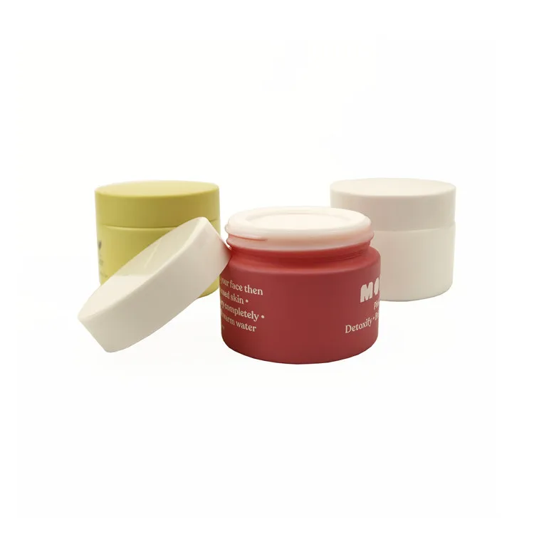 Cosmetic ceramic packaging blue creme porcelain frosted opal white glass jars 50g de vidro fosco pot cosmtique with yellow cap