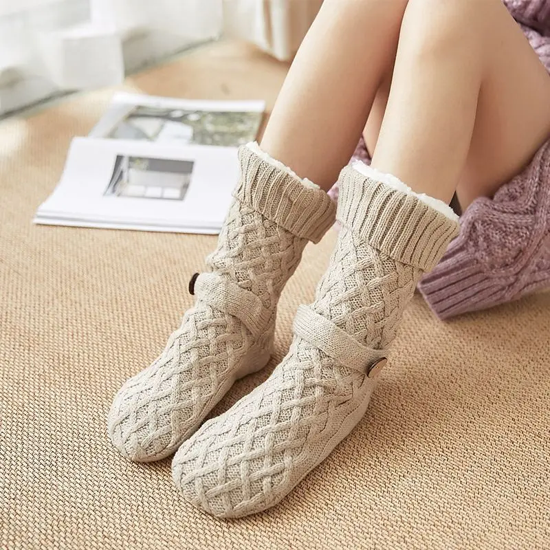 High Quality Winter Warm Socks Household Acrylic Knitwear Sherpa Fleece Thick Socks for Women wear to Bed Floor Non-slip Socks
